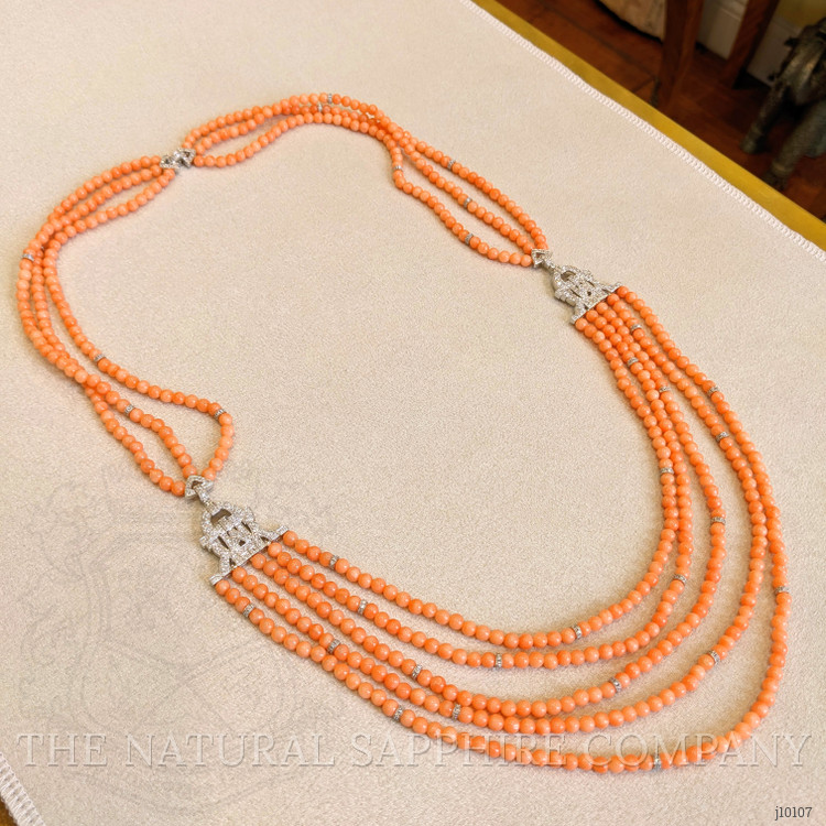 331.91 Ct. Coral Natural Diamond Pave Necklace, 14K White Gold