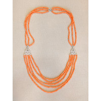 331.91 Ct. Coral Natural Diamond Pave Necklace, 14K White Gold Life Style