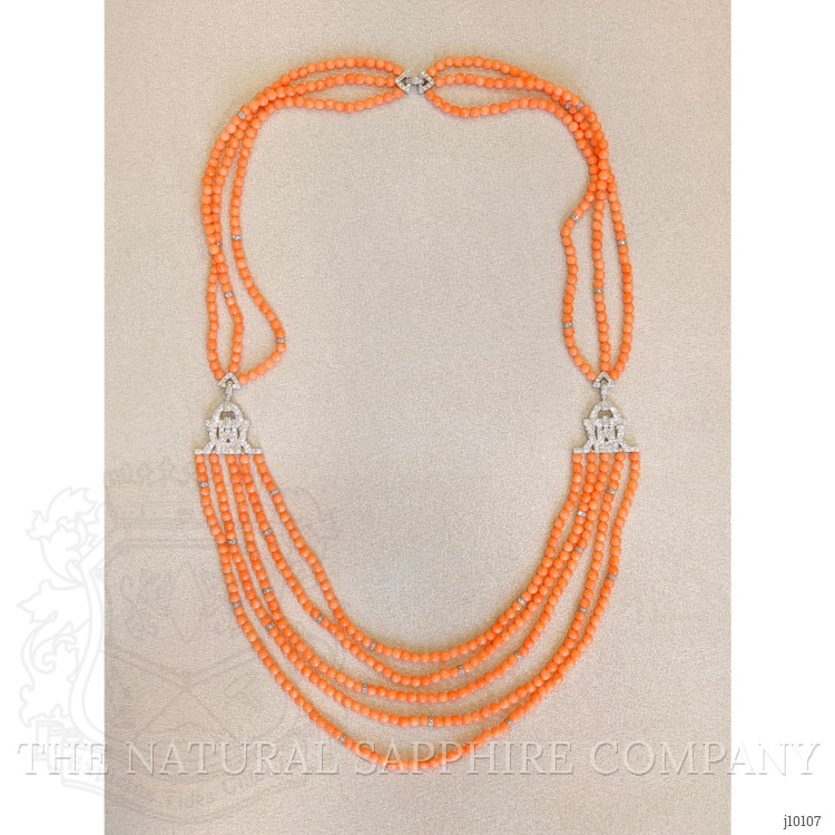 331.91 Ct. Coral Natural Diamond Pave Necklace, 14K White Gold