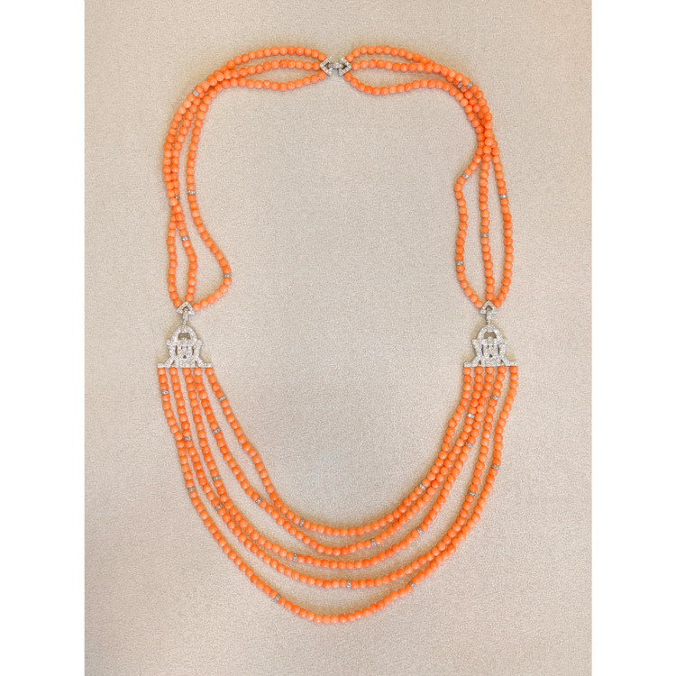 331.91 Ct. Coral Natural Diamond Pave Necklace, 14K White Gold