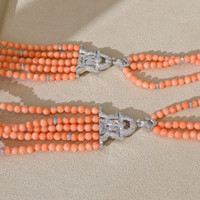 331.91 Ct. Coral Natural Diamond Pave Necklace, 14K White Gold Life Style