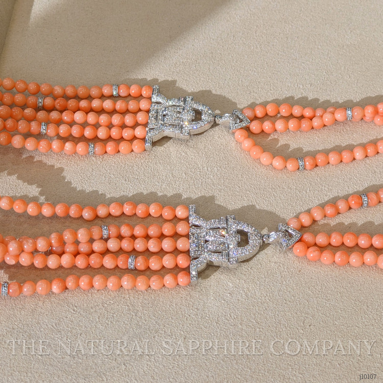 331.91 Ct. Coral Natural Diamond Pave Necklace, 14K White Gold