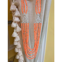 331.91 Ct. Coral Natural Diamond Pave Necklace, 14K White Gold Life Style