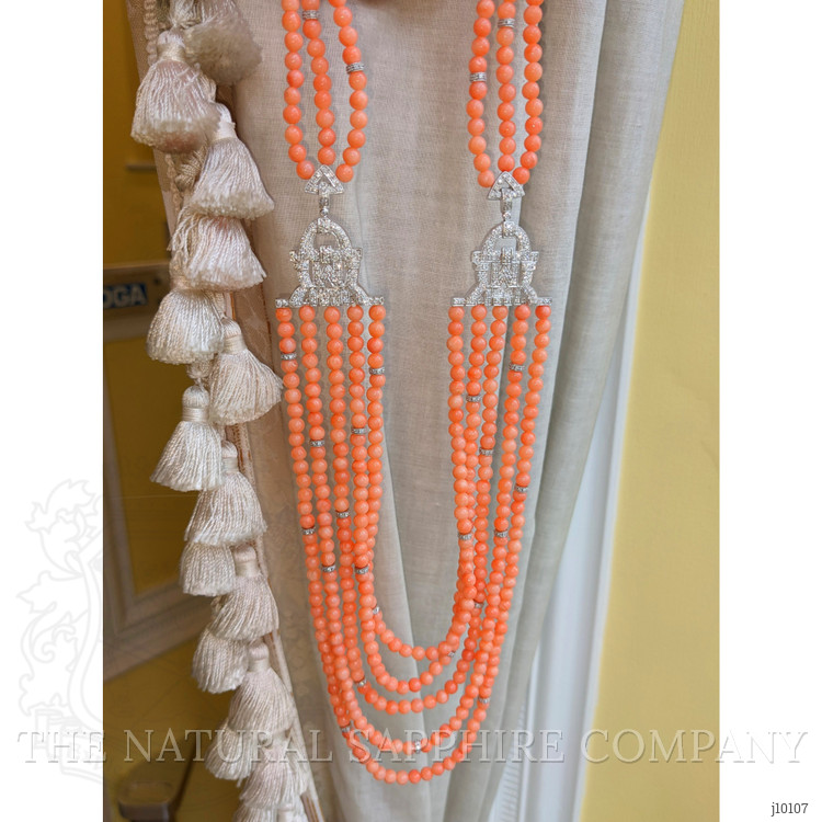 331.91 Ct. Coral Natural Diamond Pave Necklace, 14K White Gold