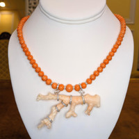 73.00 Ct. Coral 14K White Gold necklace