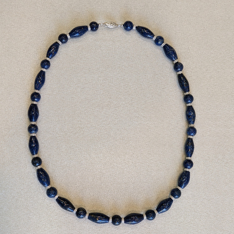 301.10 Ct. Lapis Natural Diamond Antique Style Necklace, 14K White Gold