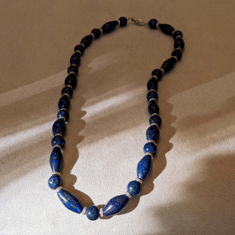 301.10 Ct. Lapis Natural Diamond Antique Style Necklace, 14K White Gold