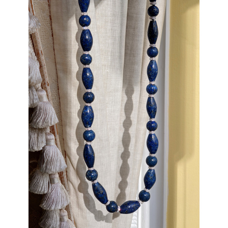 301.10 Ct. Lapis Natural Diamond Antique Style Necklace, 14K White Gold