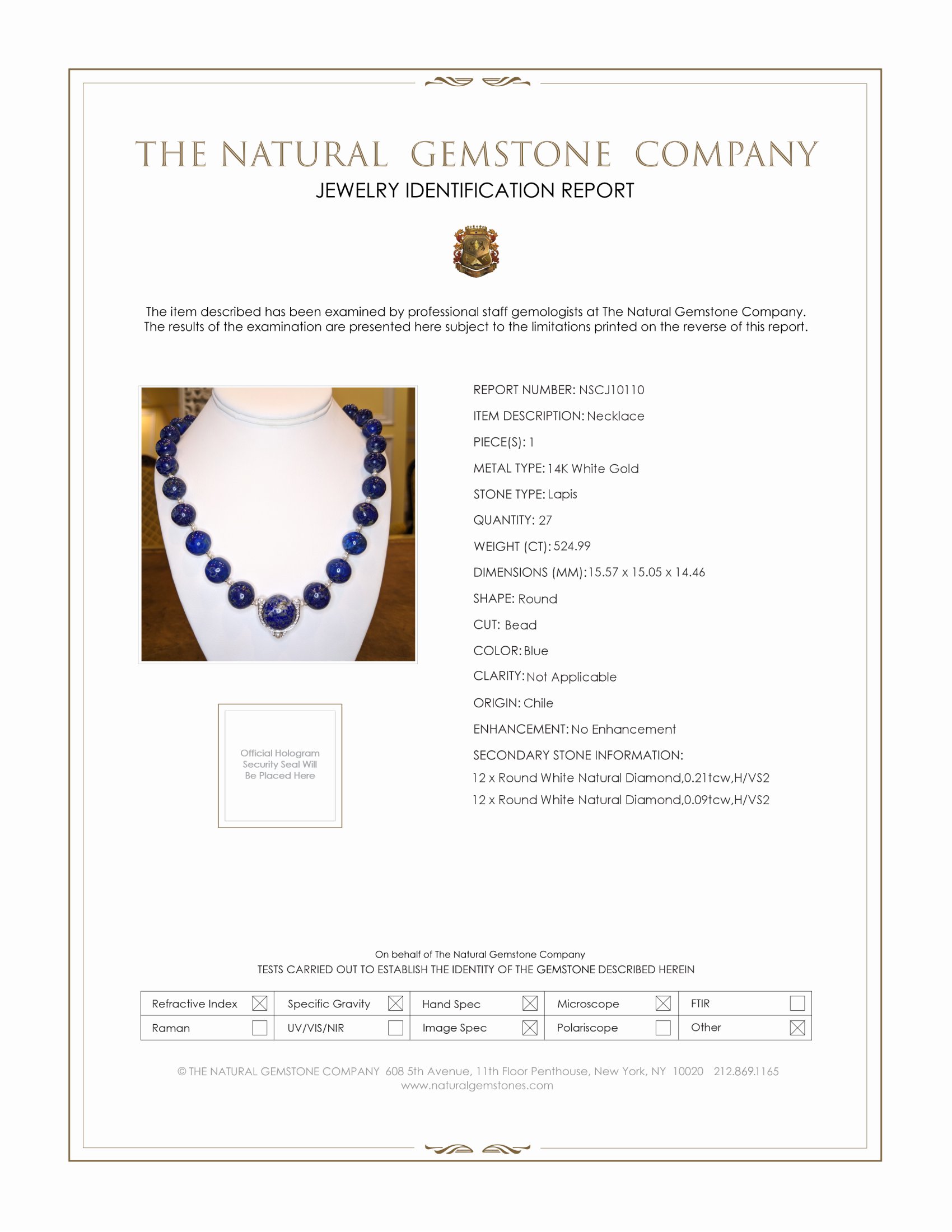 524.99 Ct. Lapis Natural Diamond Halo Necklace, 14K White Gold