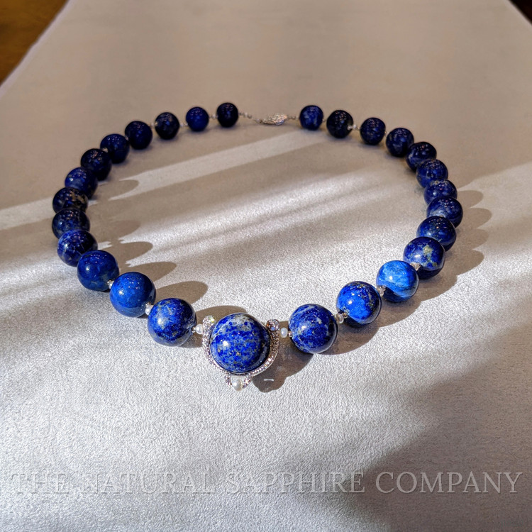 524.99 Ct. Lapis Natural Diamond Halo Necklace, 14K White Gold