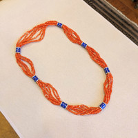 322.60 Ct. Coral Natural Diamond Antique Style Necklace, 14K White Gold Life Style