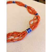 322.60 Ct. Coral Natural Diamond Antique Style Necklace, 14K White Gold Life Style