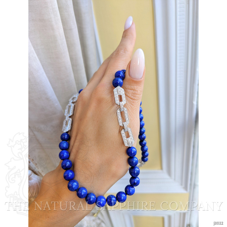 196.40 Ct. Lapis Natural Diamond Antique Style Necklace, 14K White Gold