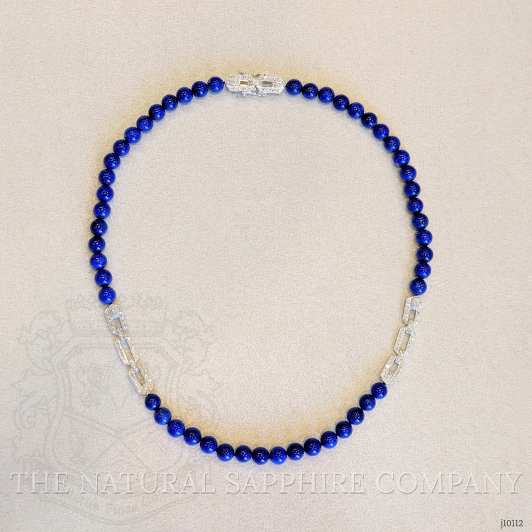 196.40 Ct. Lapis Natural Diamond Antique Style Necklace, 14K White Gold