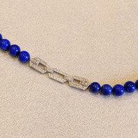 196.40 Ct. Lapis Natural Diamond Antique Style Necklace, 14K White Gold Life Style