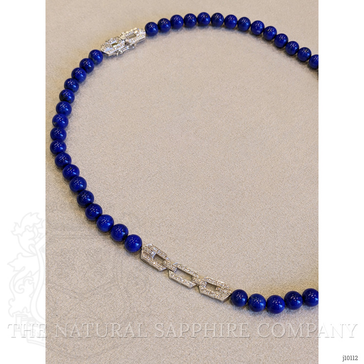 196.40 Ct. Lapis Natural Diamond Antique Style Necklace, 14K White Gold