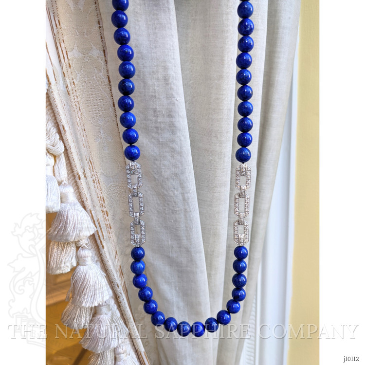 196.40 Ct. Lapis Natural Diamond Antique Style Necklace, 14K White Gold