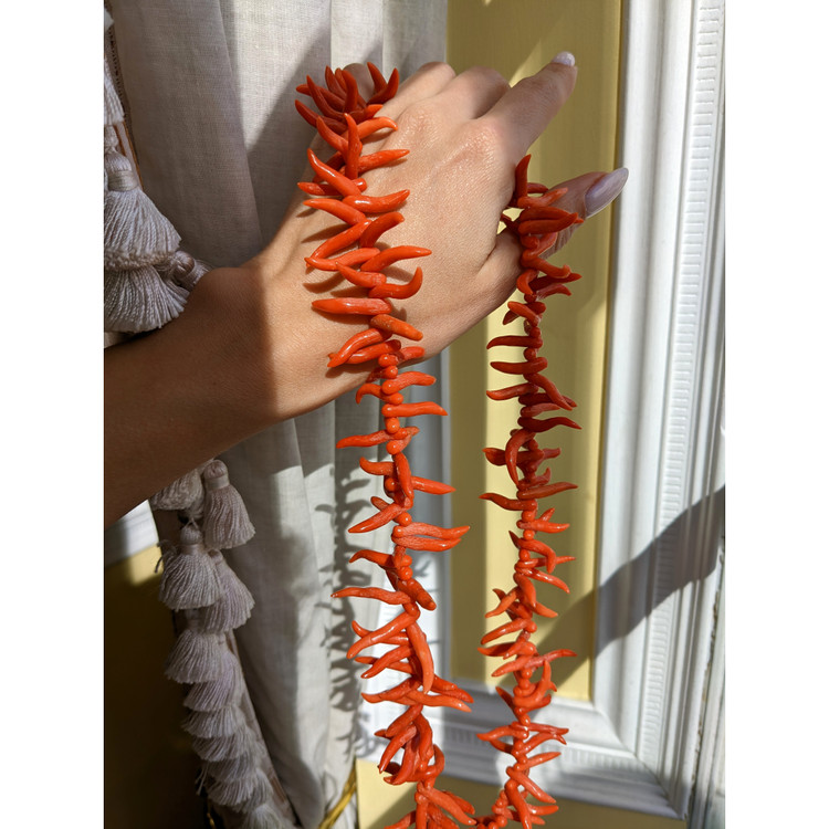 521.78 Ct. Coral Multi Stone Necklace, 14K White Gold