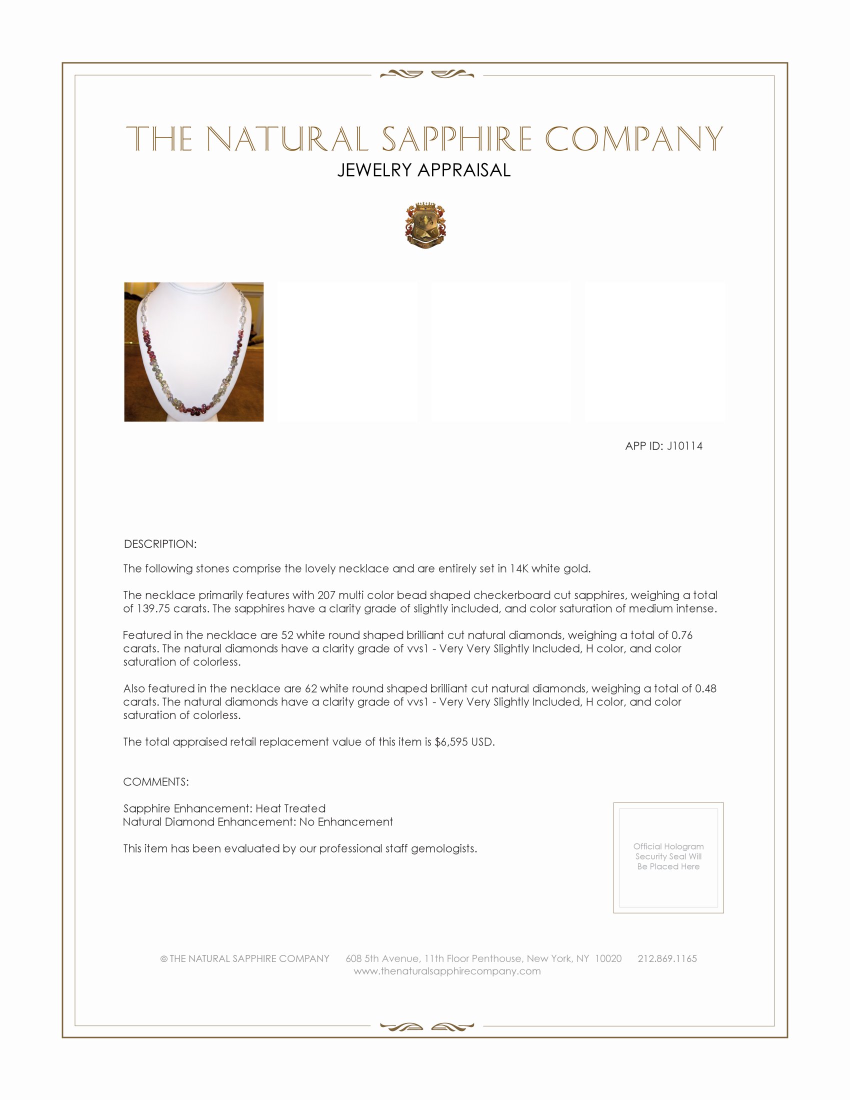 139.75 Ct. Multi Color Sapphire and Natural Diamond Multi Stone Necklace, 14K White Gold