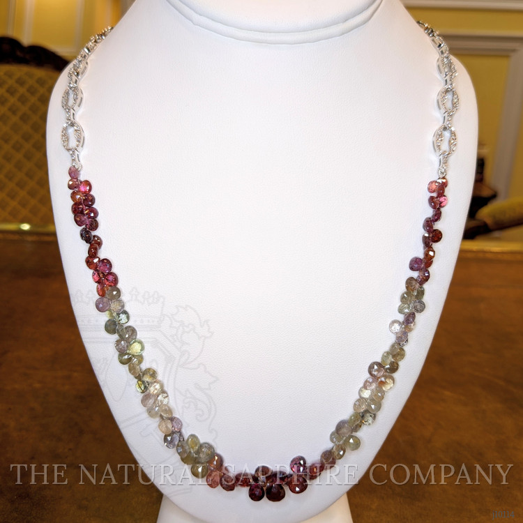 139.75 Ct. Multi Color Sapphire and Natural Diamond Multi Stone Necklace, 14K White Gold
