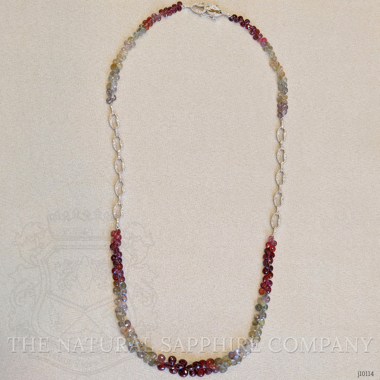 139.75 Ct. Multi Color Sapphire and Natural Diamond Multi Stone Necklace, 14K White Gold