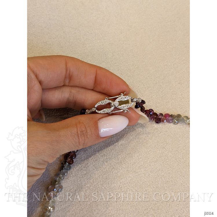 139.75 Ct. Multi Color Sapphire and Natural Diamond Multi Stone Necklace, 14K White Gold