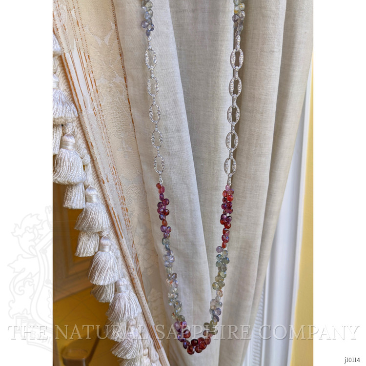 139.75 Ct. Multi Color Sapphire and Natural Diamond Multi Stone Necklace, 14K White Gold