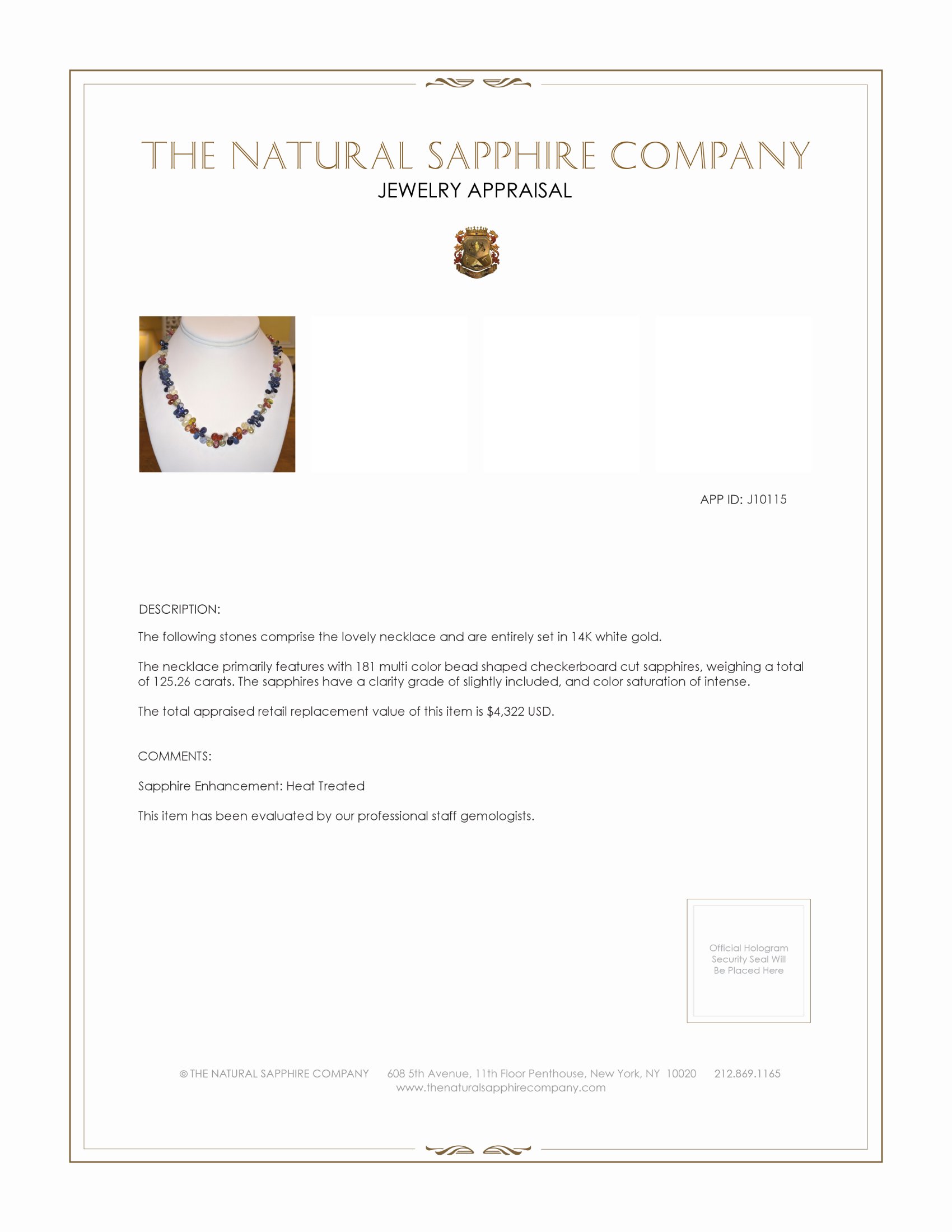 125.26 Ct. Multi Color Sapphire Multi Stone Necklace, 14K White Gold