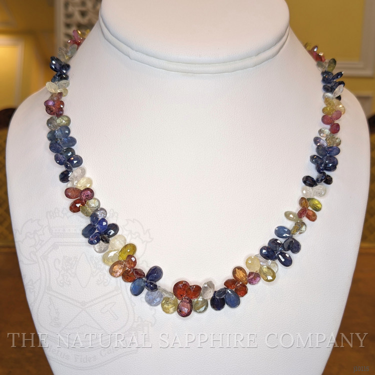 125.26 Ct. Multi Color Sapphire Multi Stone Necklace, 14K White Gold