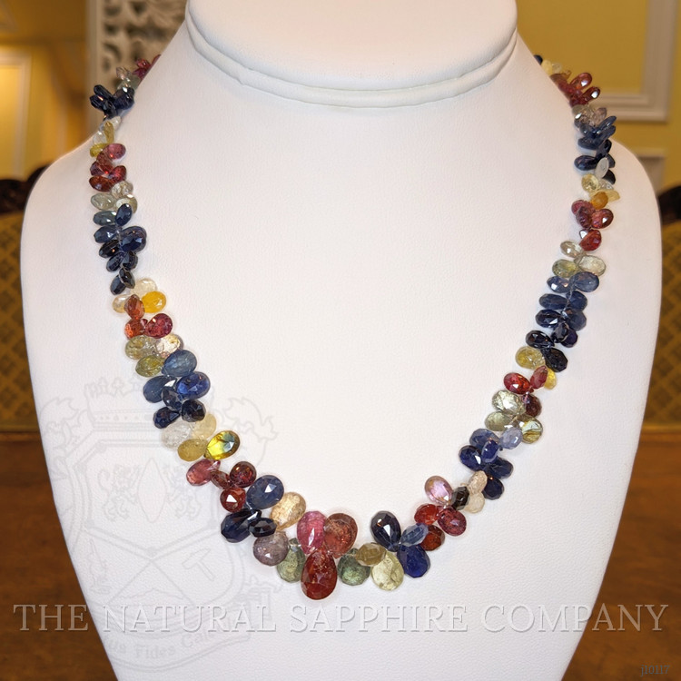 187.23 Ct. Multi Color Sapphire Multi Stone Necklace, 14K White Gold