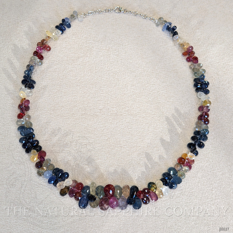 187.23 Ct. Multi Color Sapphire Multi Stone Necklace, 14K White Gold