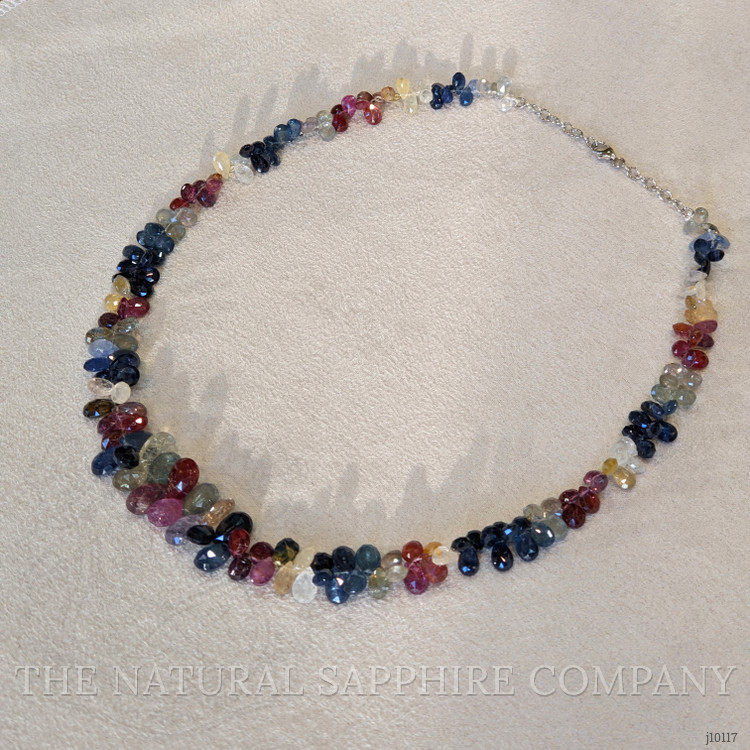 187.23 Ct. Multi Color Sapphire Multi Stone Necklace, 14K White Gold