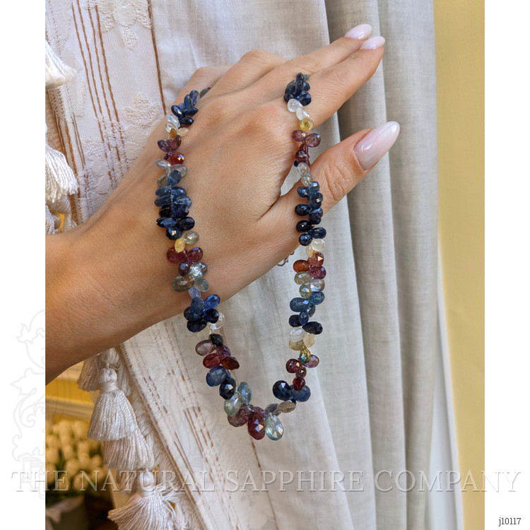 187.23 Ct. Multi Color Sapphire Multi Stone Necklace, 14K White Gold