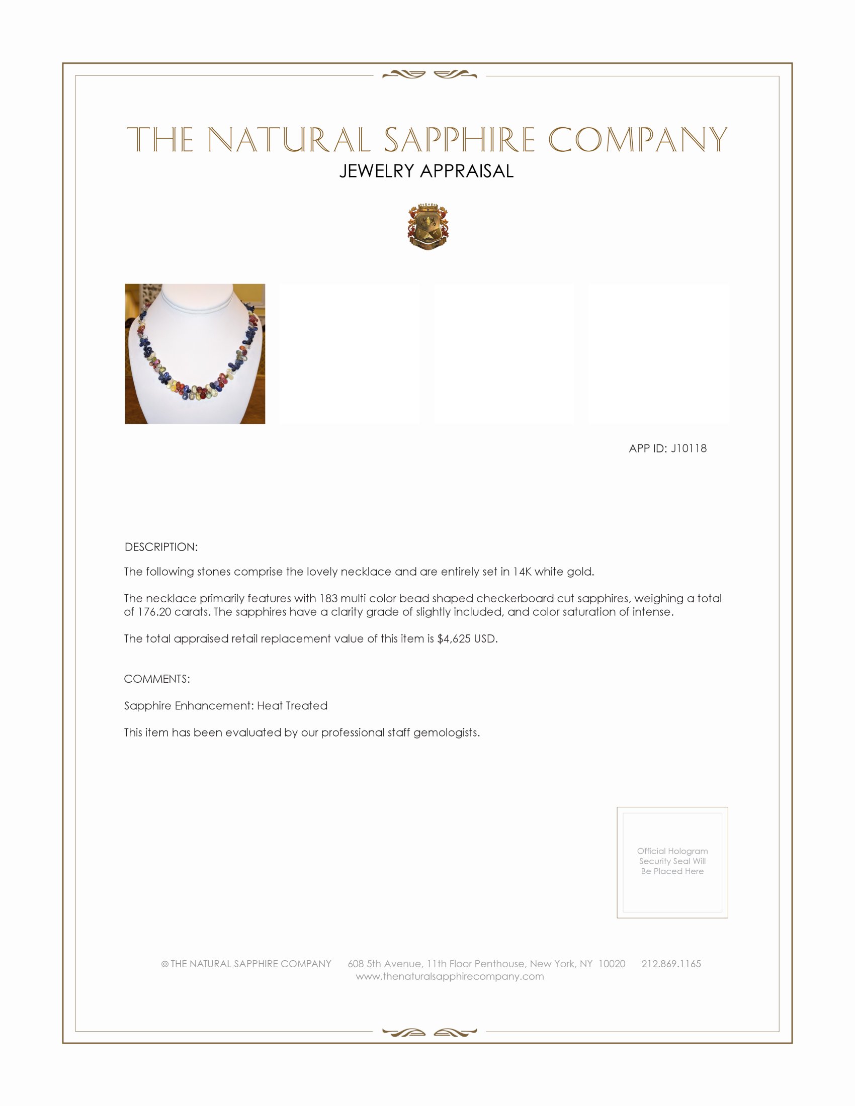 176.20 Ct. Multi Color Sapphire Multi Stone Necklace, 14K White Gold