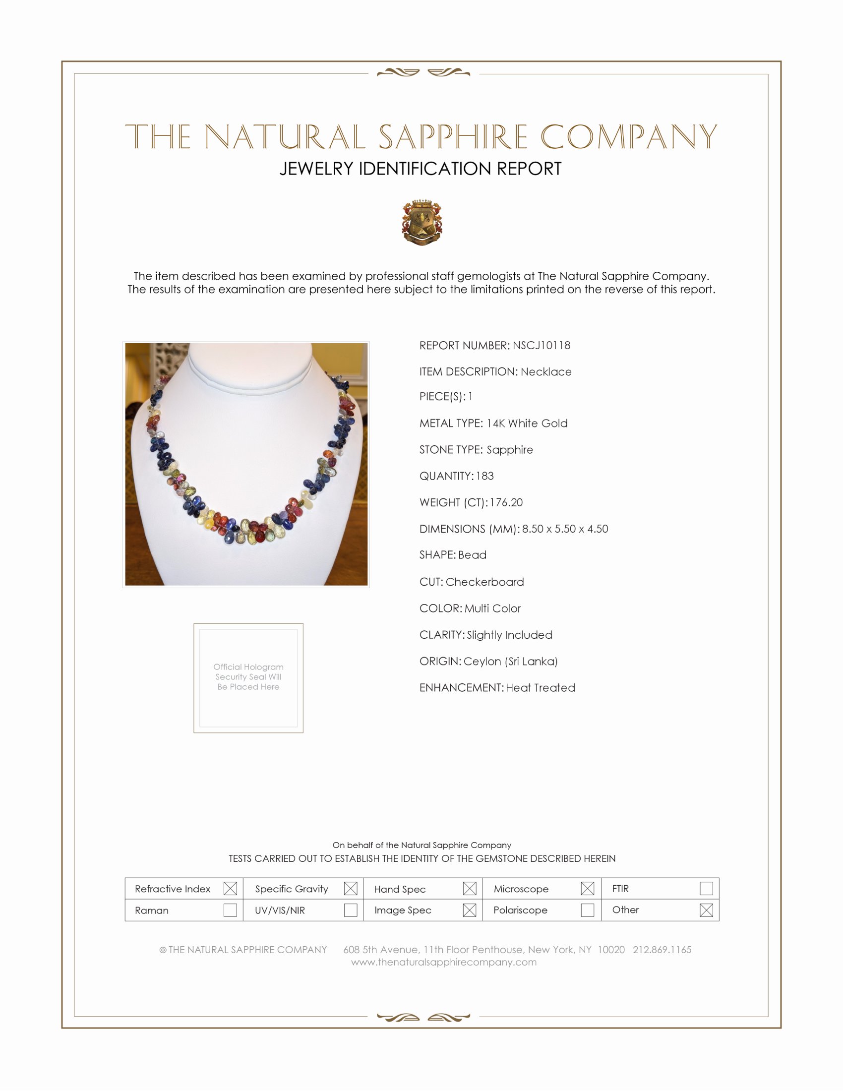 176.20 Ct. Multi Color Sapphire Multi Stone Necklace, 14K White Gold