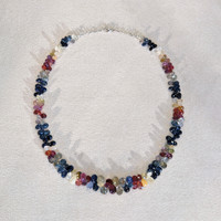 176.20 Ct. Multi Color Sapphire Multi Stone Necklace, 14K White Gold Life Style
