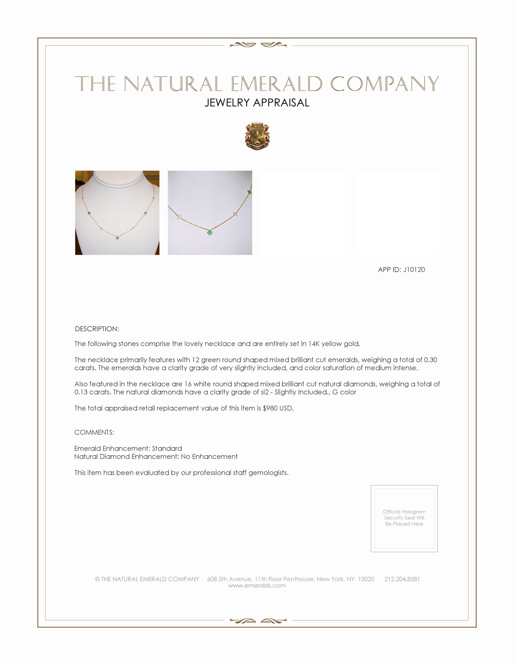 0.30 Ct. Emerald Natural Diamond Bezel Necklace, 14K Yellow Gold