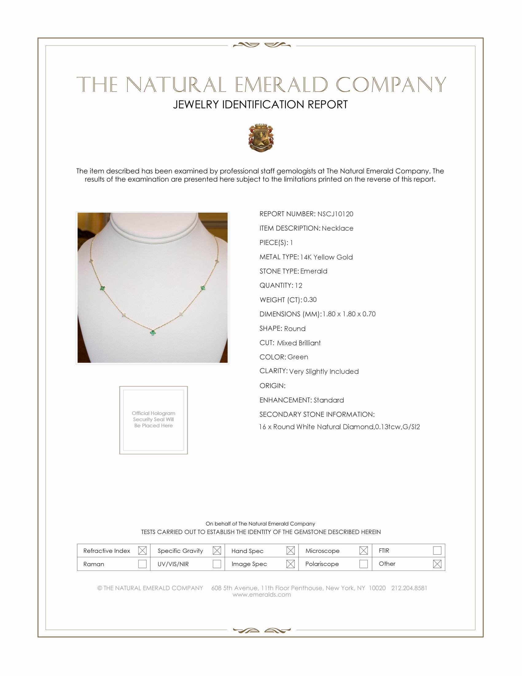0.30 Ct. Emerald Natural Diamond Bezel Necklace, 14K Yellow Gold