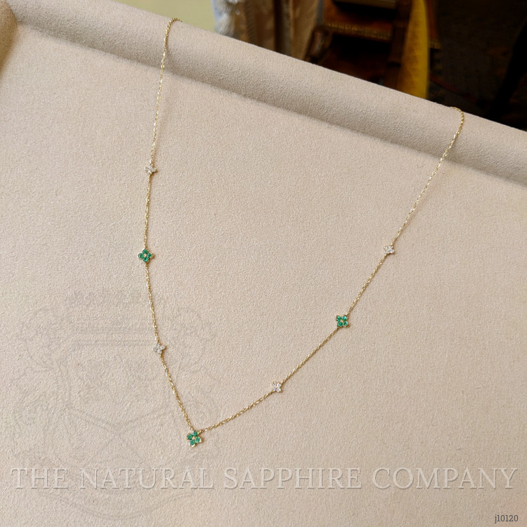 0.30 Ct. Emerald Natural Diamond Bezel Necklace, 14K Yellow Gold