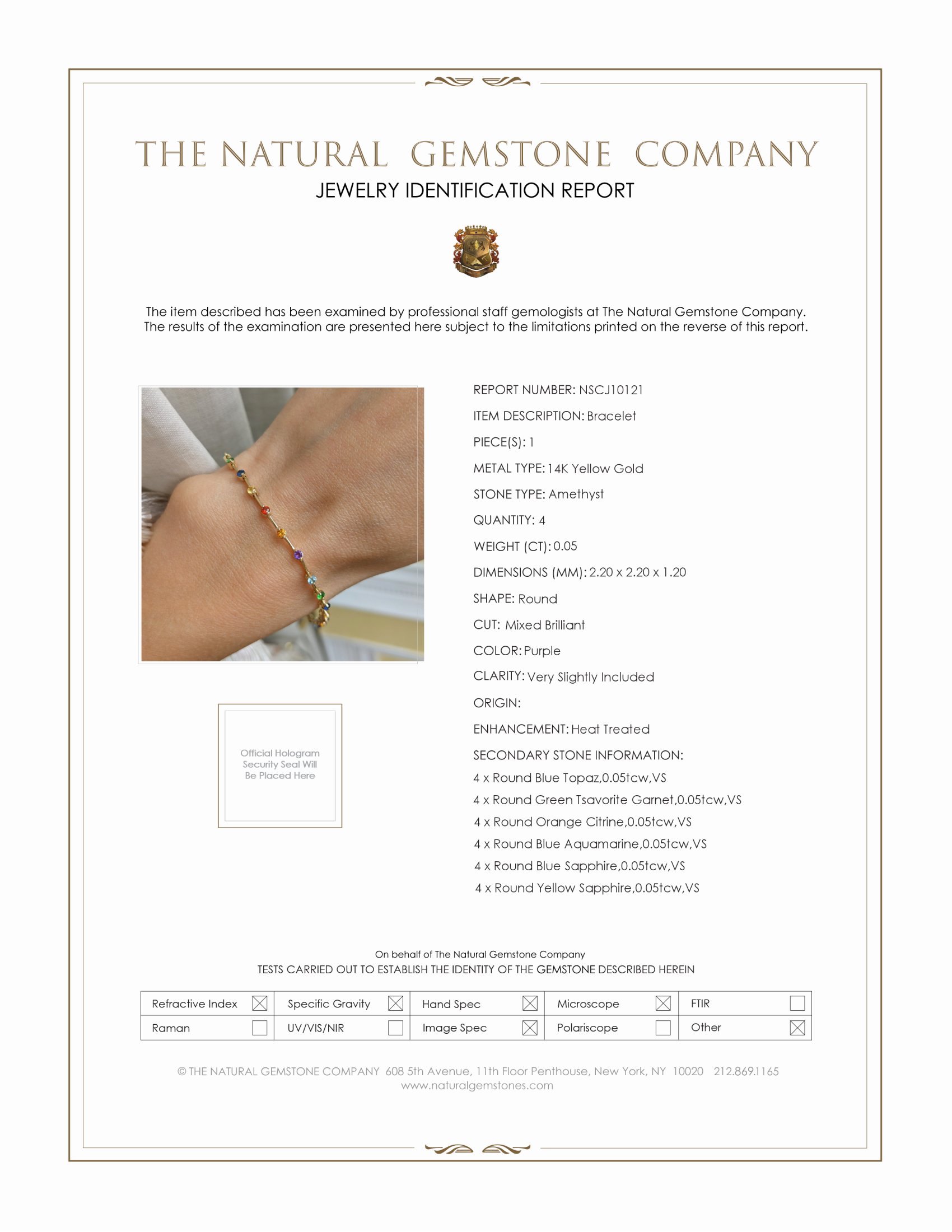 0.05 Ct.Tw. Purple Amethyst, Blue Topaz, Green Tsavorite Garnet, Orange Citrine, Blue Aquamarine and Mixed Sapphire Tennis/Line Bracelet, 14K Yellow Gold