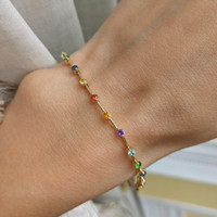 0.05 Ct.Tw. Purple Amethyst, Blue Topaz, Green Tsavorite Garnet, Orange Citrine, Blue Aquamarine and Mixed Sapphire Tennis/Line Bracelet, 14K Yellow Gold Image