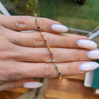 0.05 Ct.Tw. Purple Amethyst, Blue Topaz, Green Tsavorite Garnet, Orange Citrine, Blue Aquamarine and Mixed Sapphire Tennis/Line Bracelet, 14K Yellow Gold Life Style