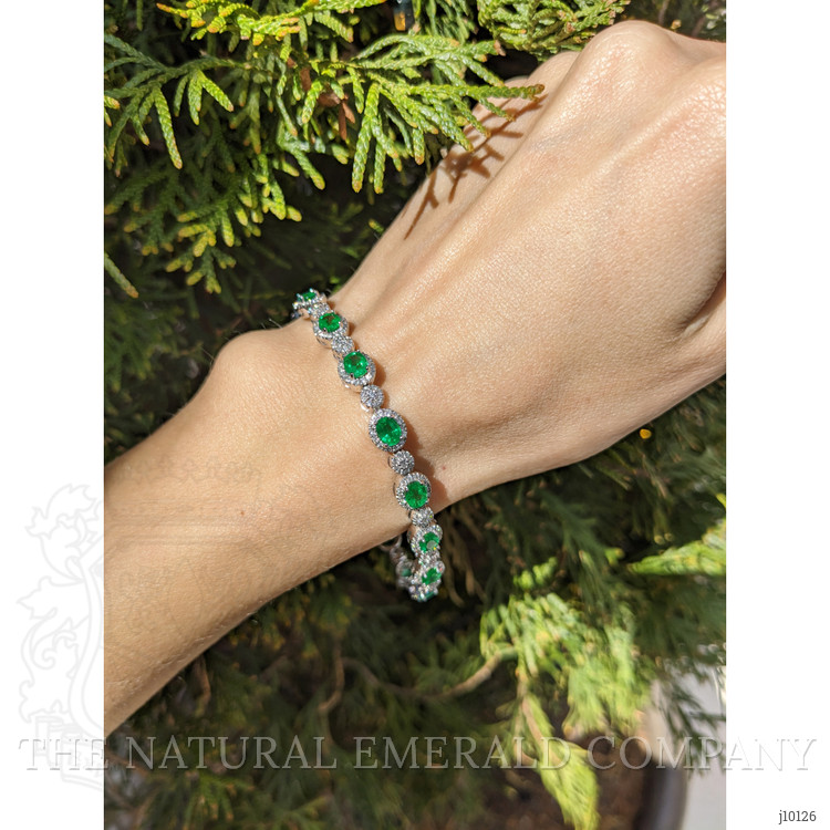 4.61 Ct.Tw. Emerald Natural Diamond Pave Bracelet, 18K White Gold