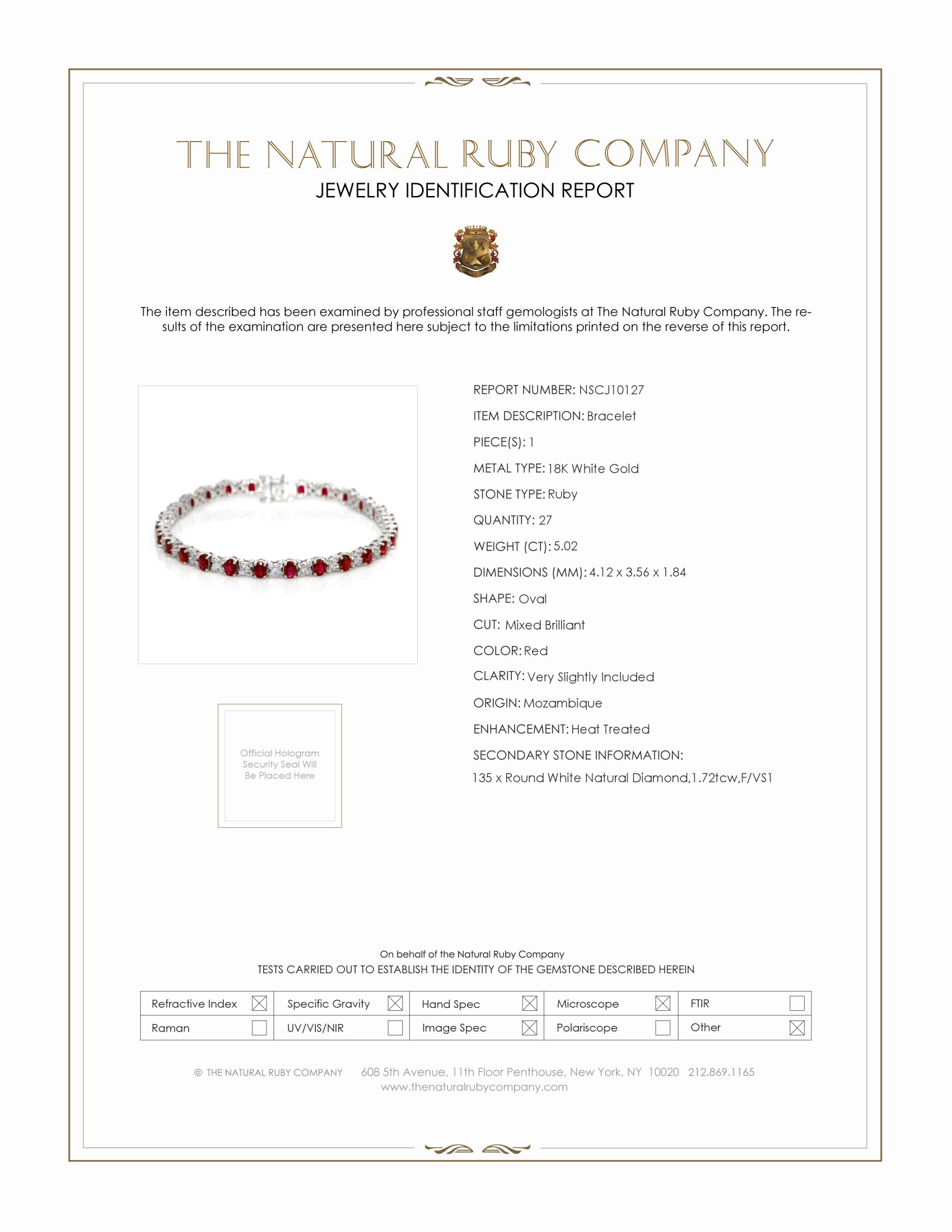 5.02 Ct.Tw. Ruby and Natural Diamond Pave Bracelet, 18K White Gold