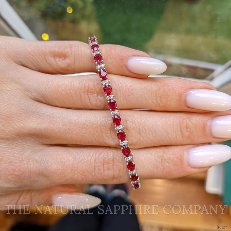 5.02 Ct.Tw. Ruby Natural Diamond Pave Bracelet, 18K White Gold