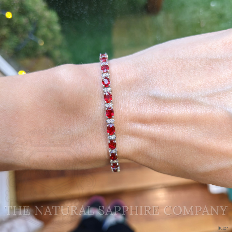 5.02 Ct.Tw. Ruby Natural Diamond Pave Bracelet, 18K White Gold