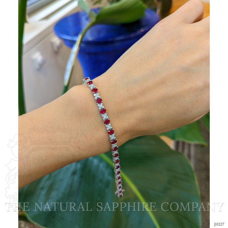 5.02 Ct.Tw. Ruby Natural Diamond Pave Bracelet, 18K White Gold