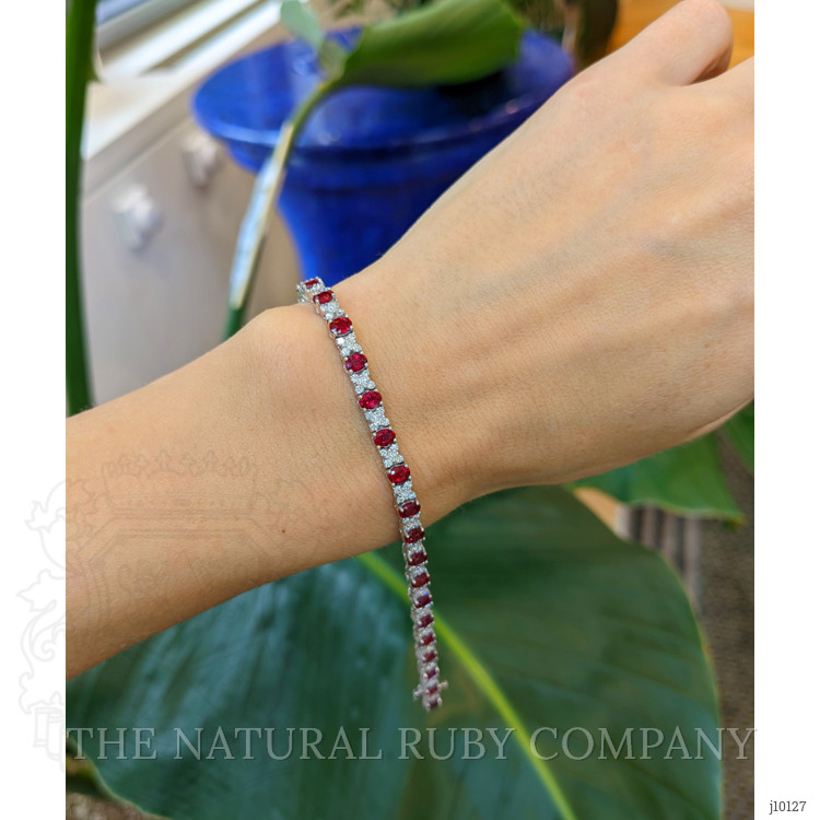 5.02 Ct.Tw. Ruby Natural Diamond Pave Bracelet, 18K White Gold