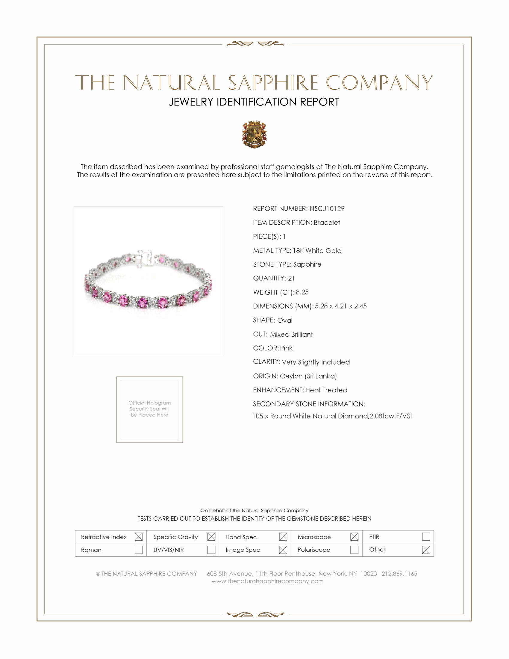 8.25 Ct.Tw. Pink Sapphire and Natural Diamond Pave Bracelet, 18K White Gold