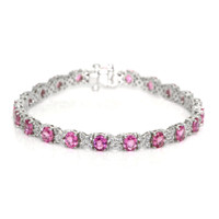8.25 Ct.Tw. Pink Sapphire and Natural Diamond Pave Bracelet, 18K White Gold Video